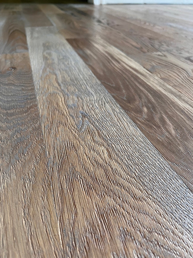 character grade white oak, wire brushed and coated with a hardwax oil